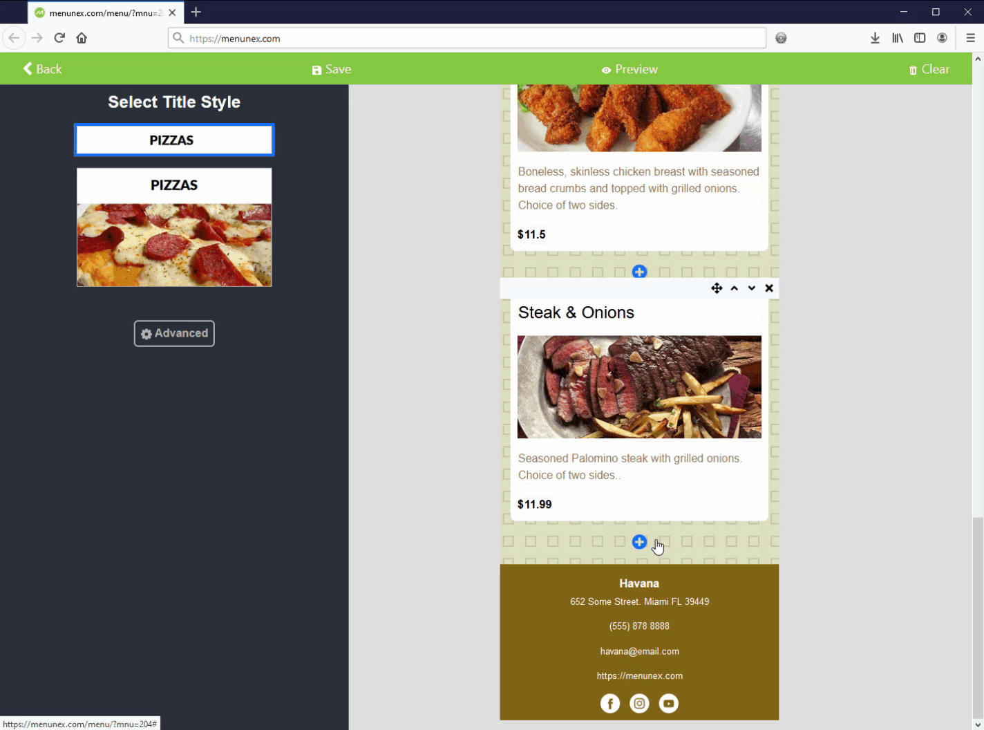 Online Menu Editor